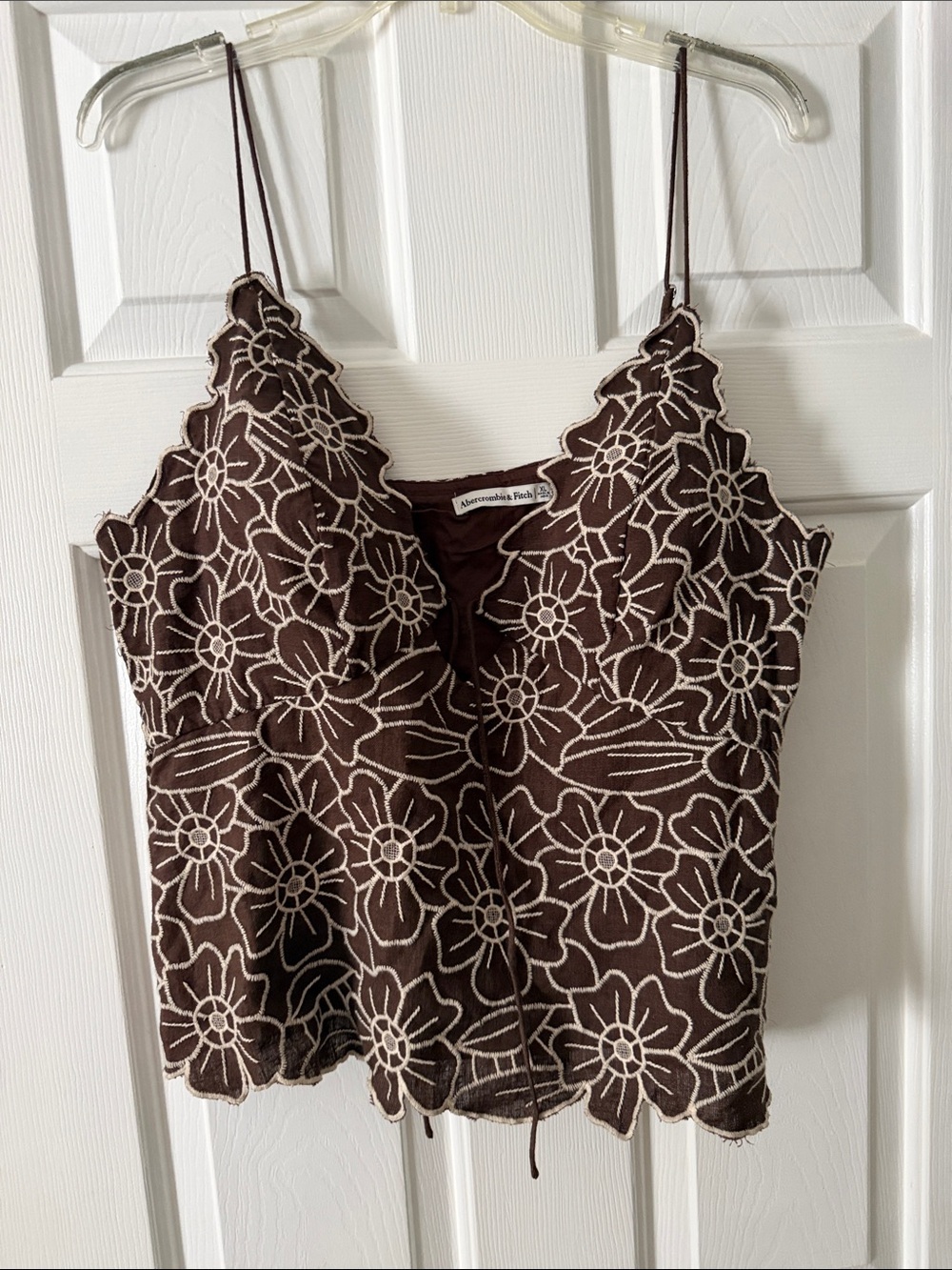 Abercrombie & Fitch Brown Floral Lace-Trim Camisole with Cream Embroidery